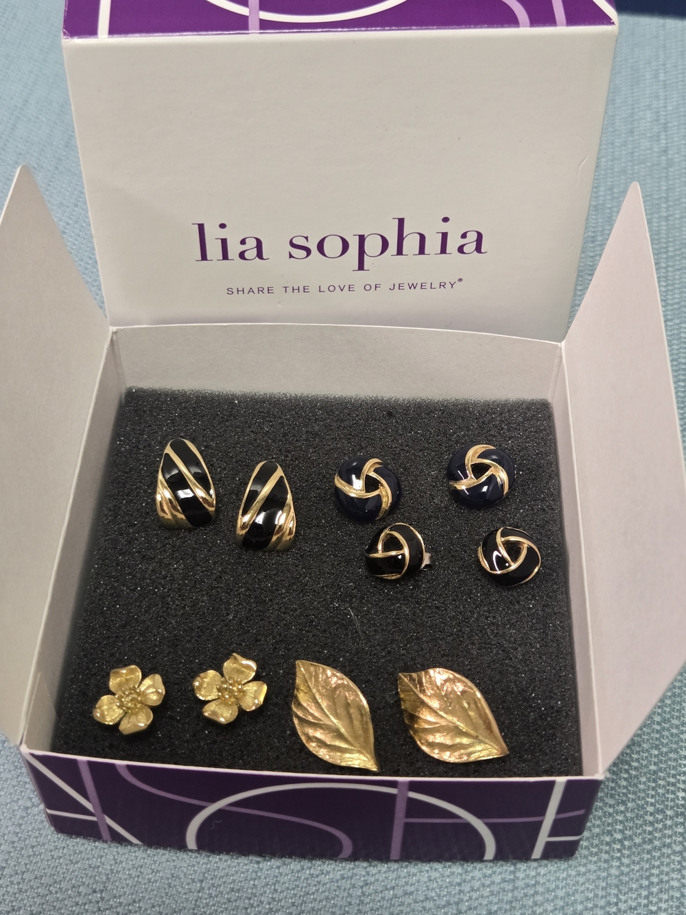 Lia Sophia Black and Gold Multi-Pair Earring Set